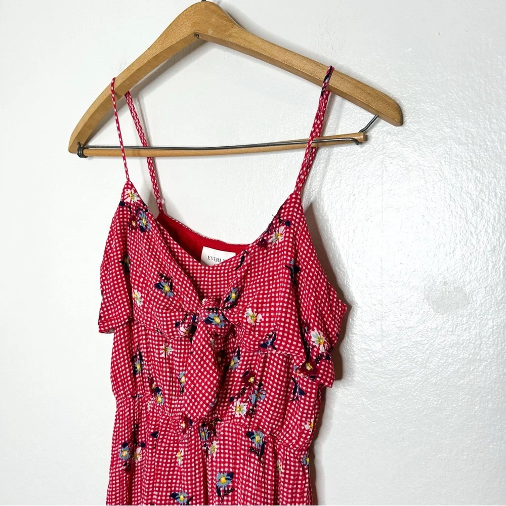 Everly Southern Sweetheart Dress Gingham Plaid Red Floral Print Mini Dress Small